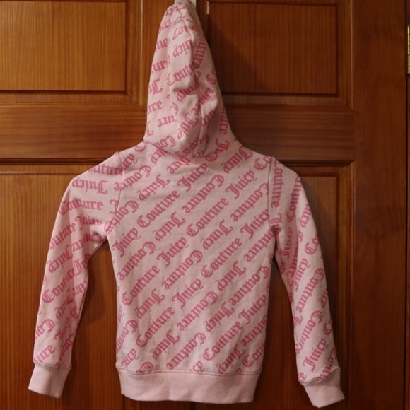 Juicy Couture Pink Spellout All Over Print Hoodie Full Zip Hoodie Girls 6X - Picture 2 of 11